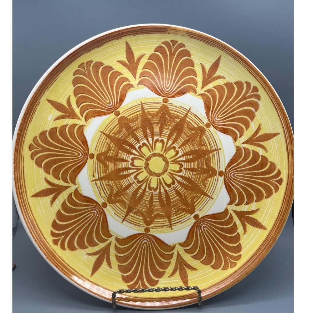 Vintage Royal Ironstone Platter mid century yellow rust Shell Sunburst